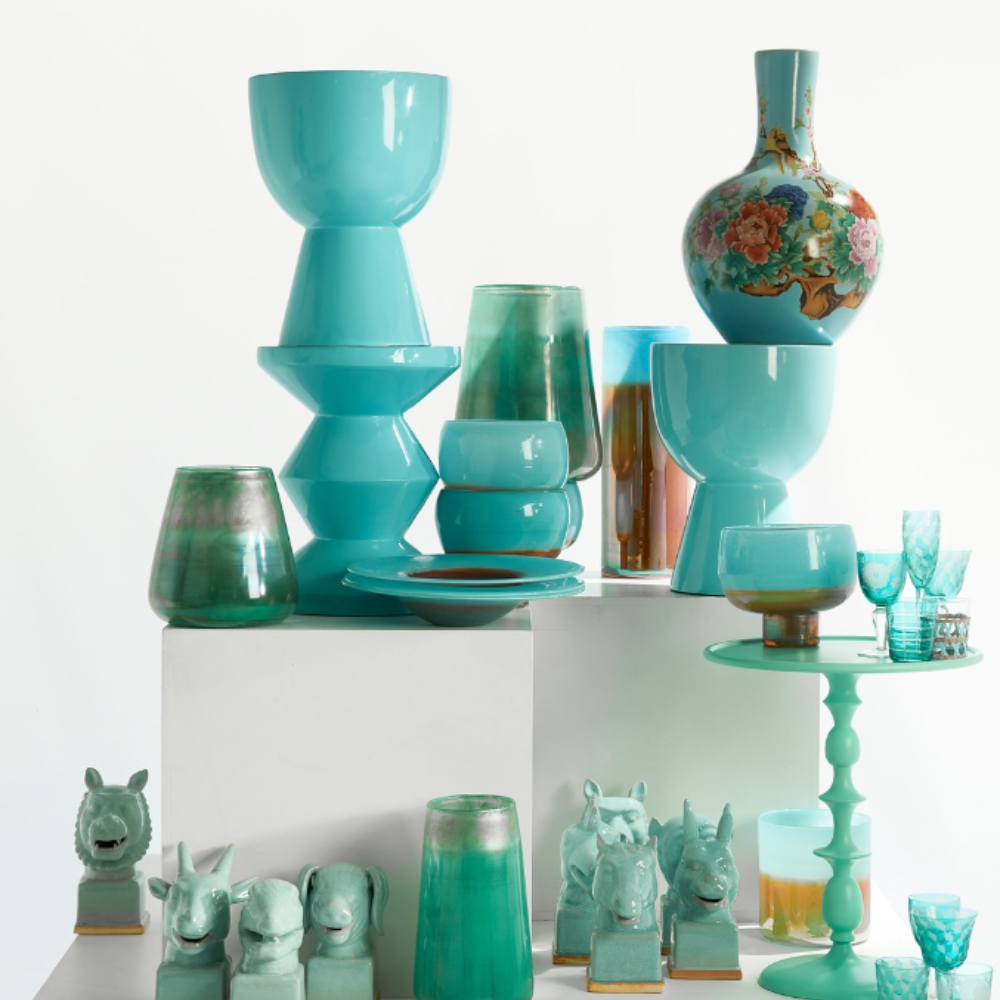 POLS POTTEN Horizon Vase Aqua Gold Low