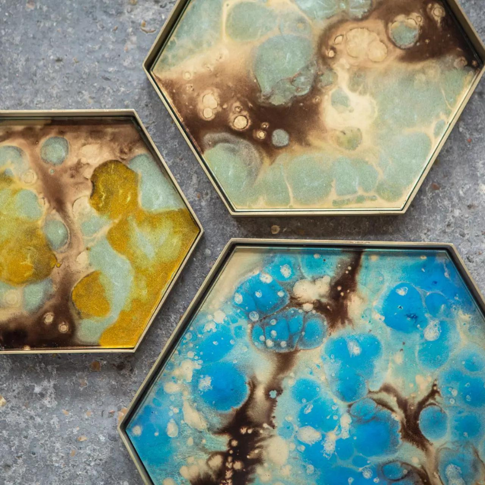 NOTRE MONDE Organic Teal Valet Tray Hexagon