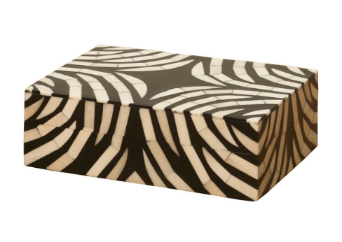 LARGE SQUARE BONE AND RESIN ZEBRA DESIGN BOX
