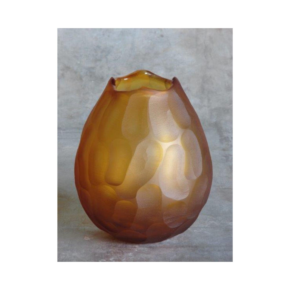 Carved Glass Vase Dark amber