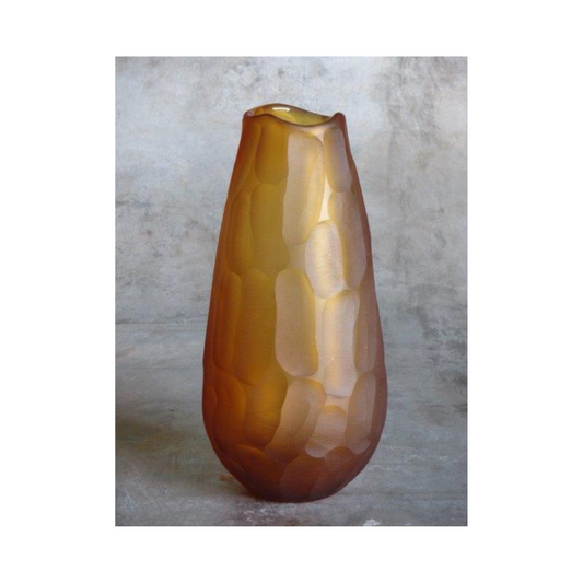 Carved Glass Vase Dark amber