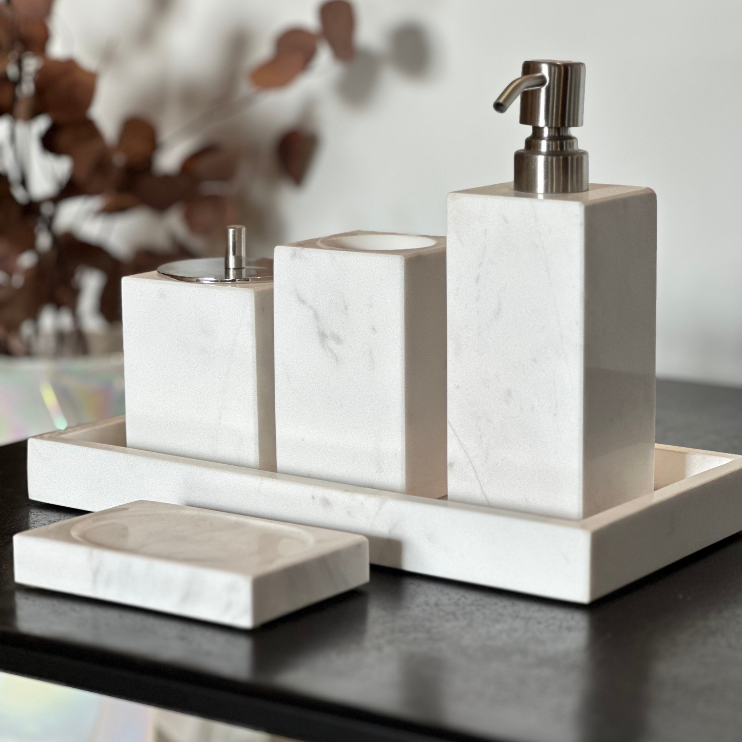 Bathroom Accessories Set Marble White